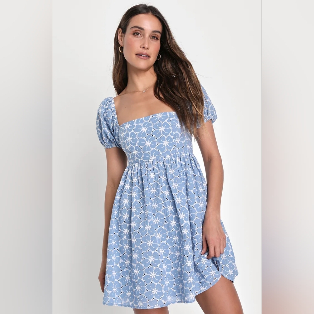 Lulu's Light Blue Floral Mini Dress